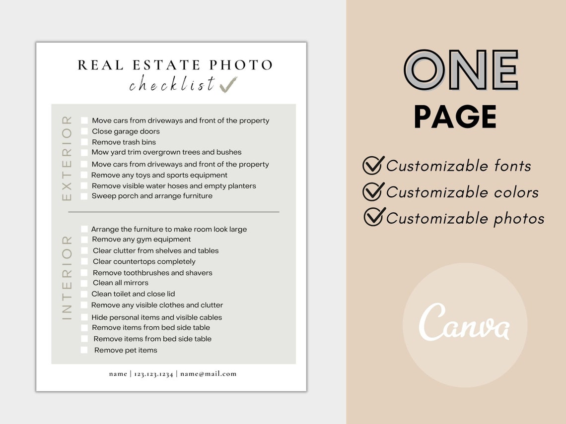 Real Estate Photo Shoot Checklist Real Estate Checklist real Etsy
