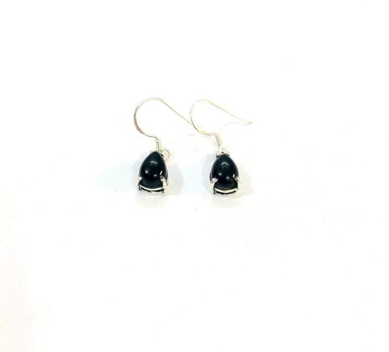 Silver Stone Earring Dangle Earring Black Onyx Earring Teardrop Earring 925 Sterling Silver Fashionable Earring