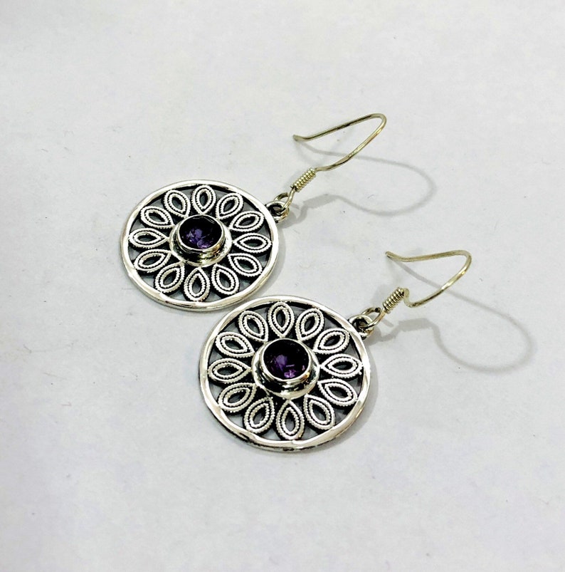 Modern Boho Earring 925 Sterling Silver Jewelry Purple Stone Earring Ethnic Fashionable Natural Amethyst gemstone Earring