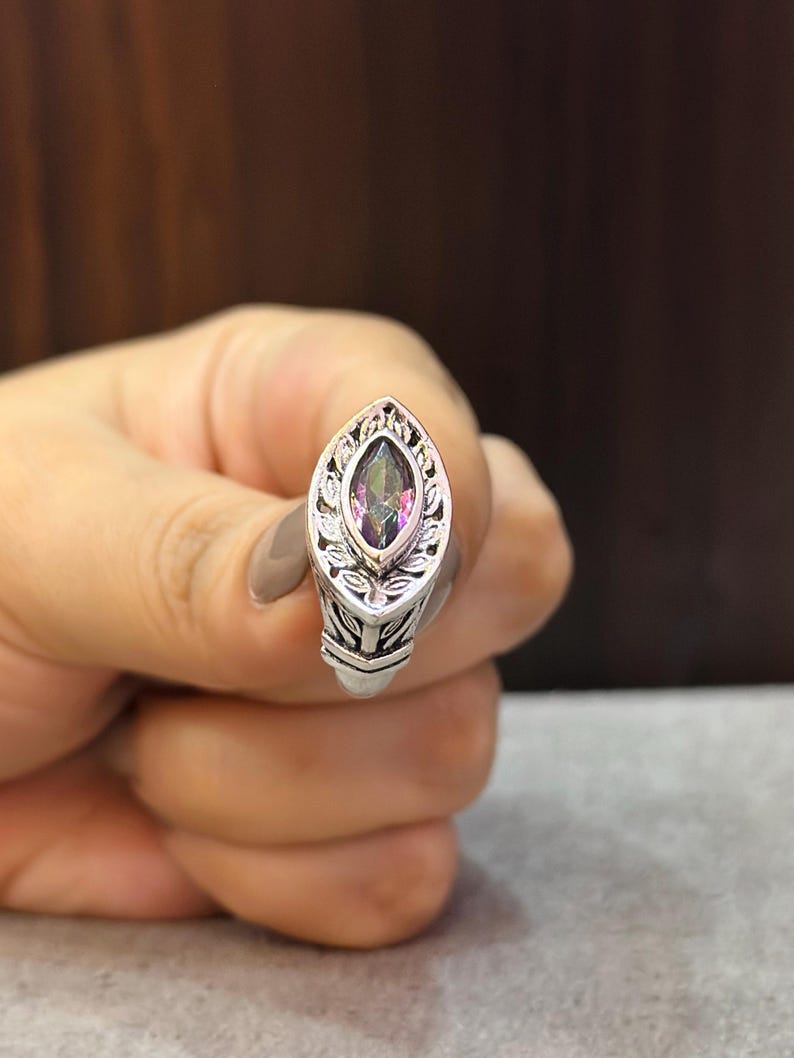 Bague En Argent Avec Topaze Mystique Et Zircons - Neuf Sans Emballage, Jamais Portée