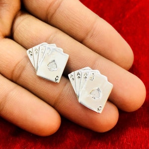 Puce d'oreille en argent Cartes à jouer, As de coeur, cadeau d'anniversaire, boucle d'oreille de tous les jours pour elle, jeu de cartes, cadeau de fête des mères