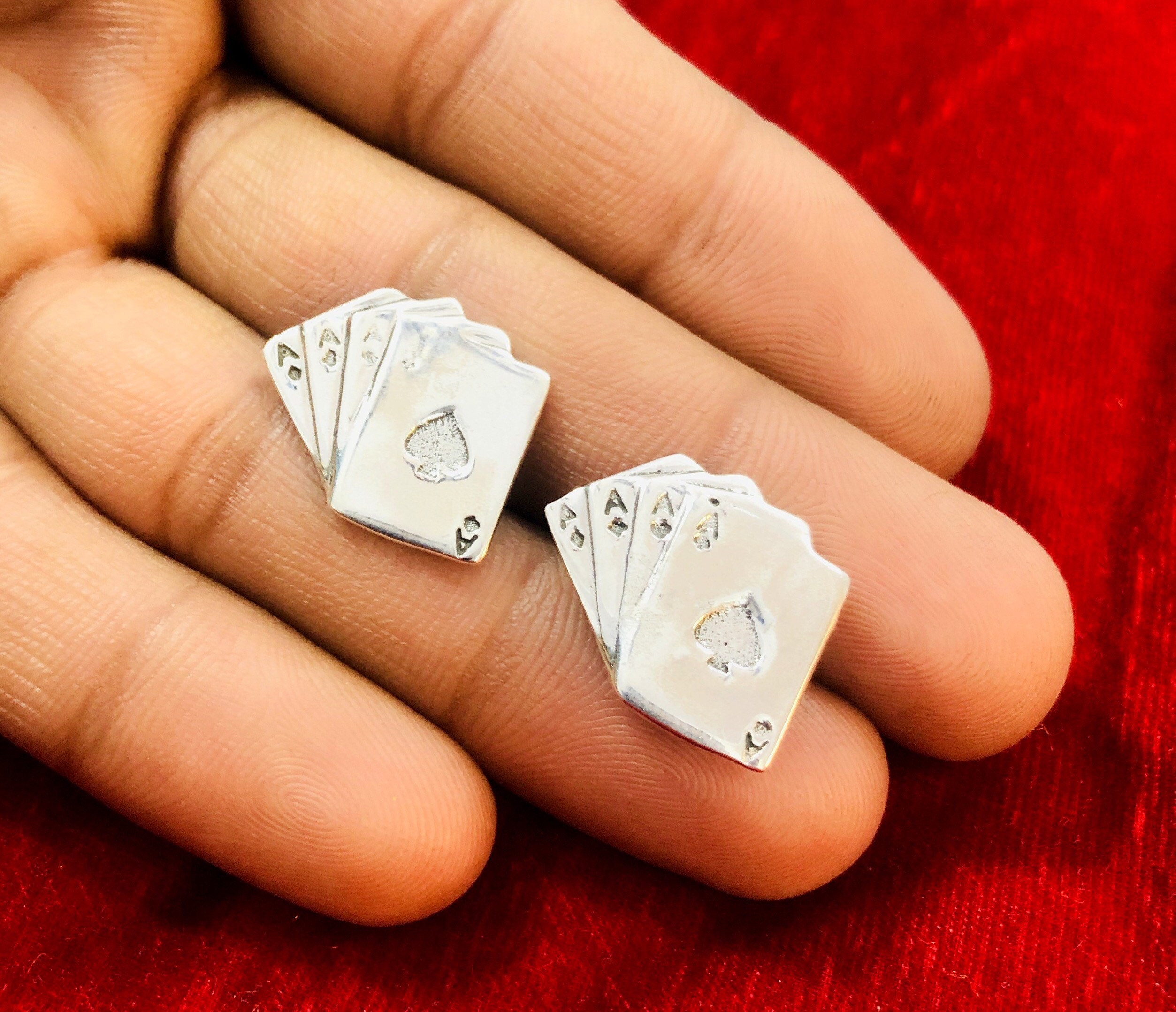 Playing Cards Silver Stud Earring Ace of Heart Birthday Etsy