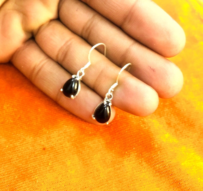Silver Stone Earring Dangle Earring Black Onyx Earring Teardrop Earring 925 Sterling Silver Fashionable Earring
