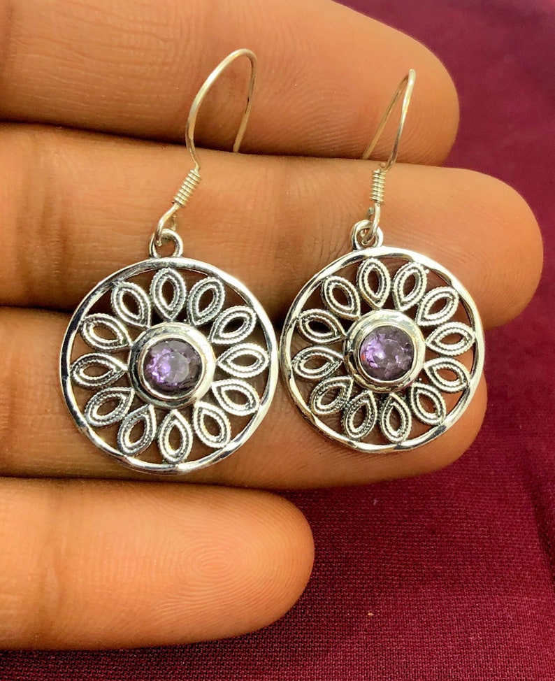 Modern Boho Earring 925 Sterling Silver Jewelry Purple Stone Earring Ethnic Fashionable Natural Amethyst gemstone Earring