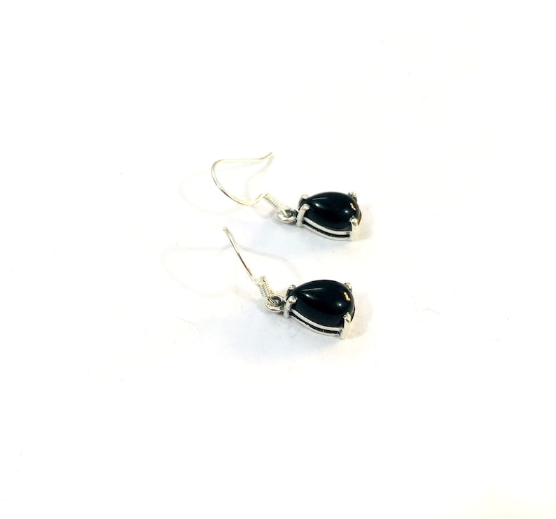 Silver Stone Earring Dangle Earring Black Onyx Earring Teardrop Earring 925 Sterling Silver Fashionable Earring