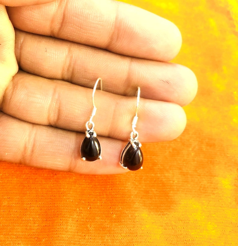 Silver Stone Earring Dangle Earring Black Onyx Earring Teardrop Earring 925 Sterling Silver Fashionable Earring
