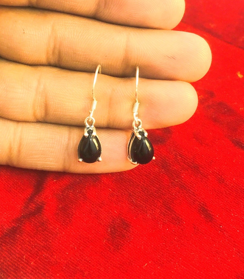 Silver Stone Earring Dangle Earring Black Onyx Earring Teardrop Earring 925 Sterling Silver Fashionable Earring