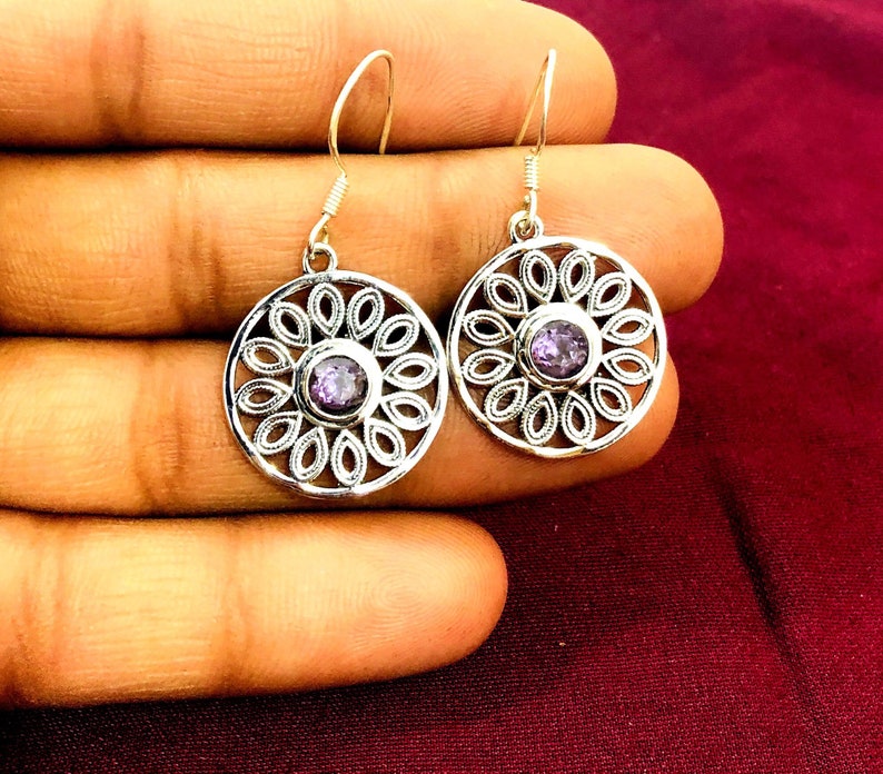 Modern Boho Earring 925 Sterling Silver Jewelry Purple Stone Earring Ethnic Fashionable Natural Amethyst gemstone Earring