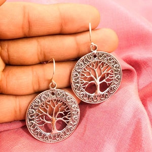 Pendiente de diseño de árbol, 925 pendiente de árbol de plata esterlina Dangel y pendiente de gota, pendientes de lóbulo de oreja de plata, pendientes de lóbulo de oreja de plata de diseño,