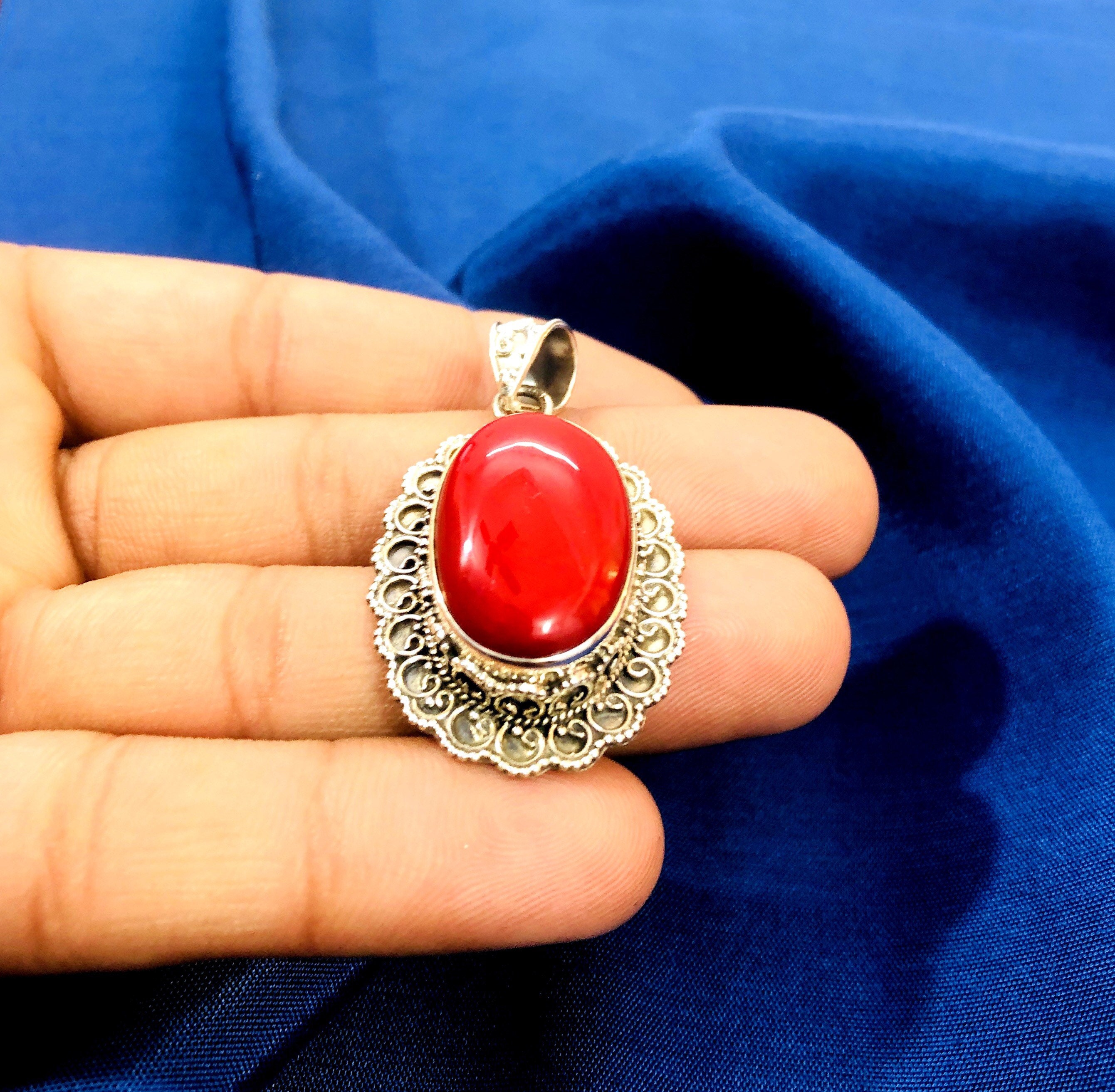 Coral Pendant 925 Sterling Silver Gemstone Designer Etsy