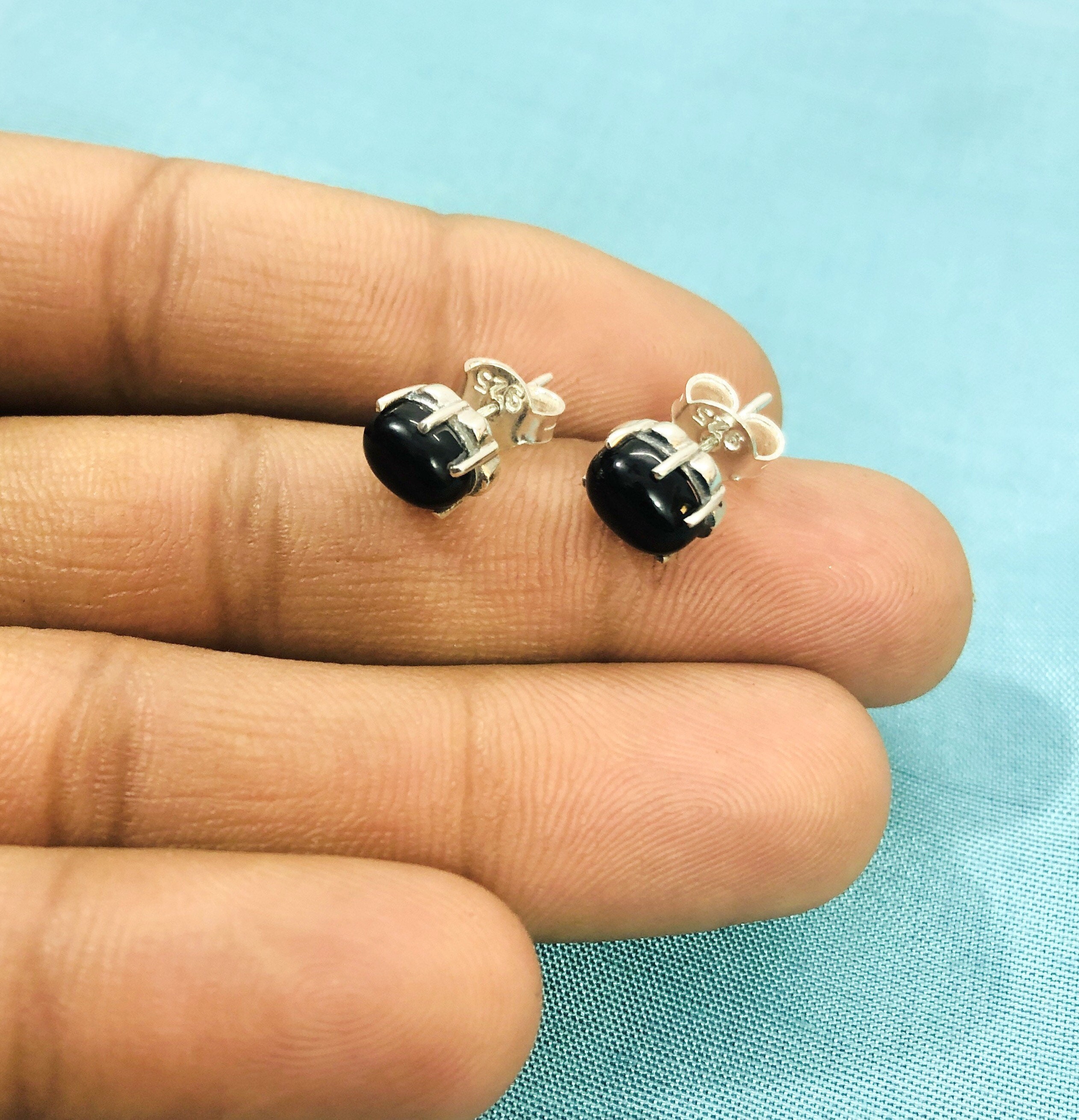 Black Onyx Stud Earring Sterling Silver Stud Earring Black Etsy