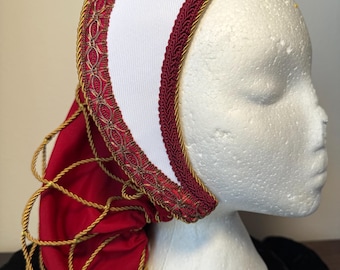 Elizabethan Tudor French Hood and Snood Veil, Tudor head dress, Renaissance head dress