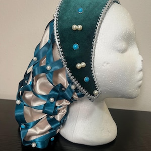 Elizabethan Tudor French Hood and Snood Veil, Tudor head dress, Renaissance head dress
