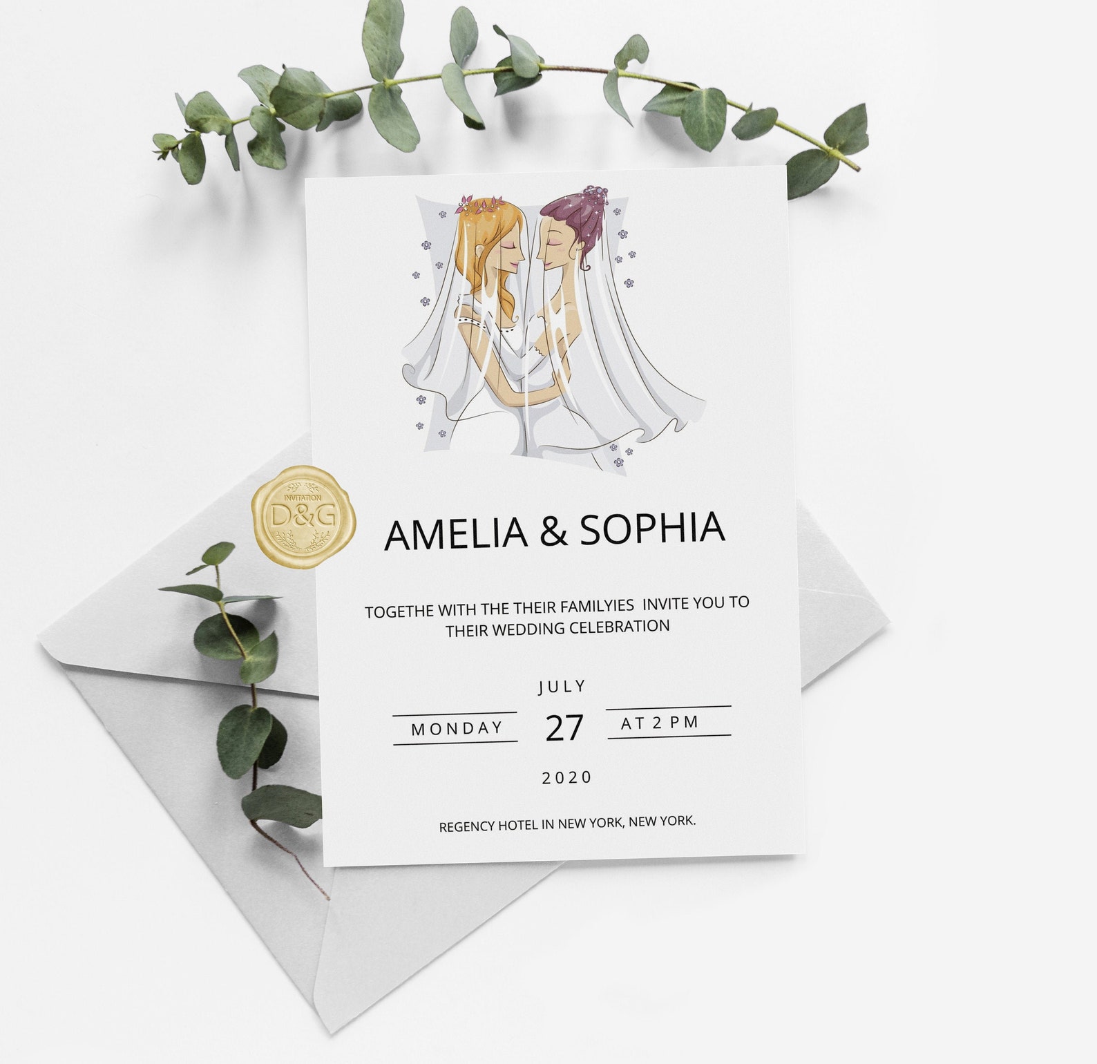 Lesbian Wedding Invitation Template Same Sex Weddingmature Etsy