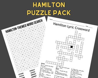 Paquete de actividades de Hamilton / Crucigrama con letras de canciones imprimible y paquete de búsqueda de palabras temáticas