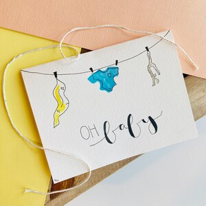 Oh Baby Pink or Blue Onesie Card - Unique Hand Painted Watercolor Cards