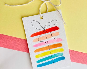 Rainbow Birthday Gift Tag - Unique Hand Painted Watercolor Cards