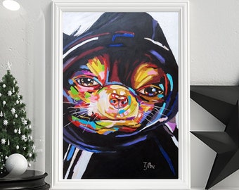 Chihuahua Art: Original Oil Painting, Colorful Dog Portrait 10x14