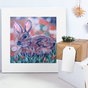 Pintura a óleo de coelho para berçário, galeria de parede, pequena pintura de presente de menina de lebre marrom, presente de chá de bebê, arte de coelho para crianças, decoração de sala de jogos