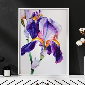 Original watercolor 11x16 inc.  Lilac irises flowers. Botanical painting Painting watercolor wall decor