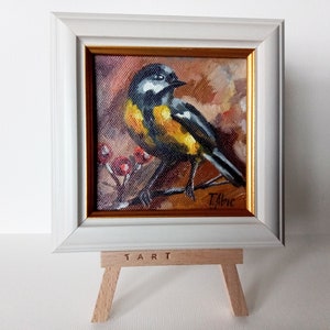 Birdie Mini pintura al óleo 4 pulgadas enmarcada en soporte listo regalo original pequeño arte