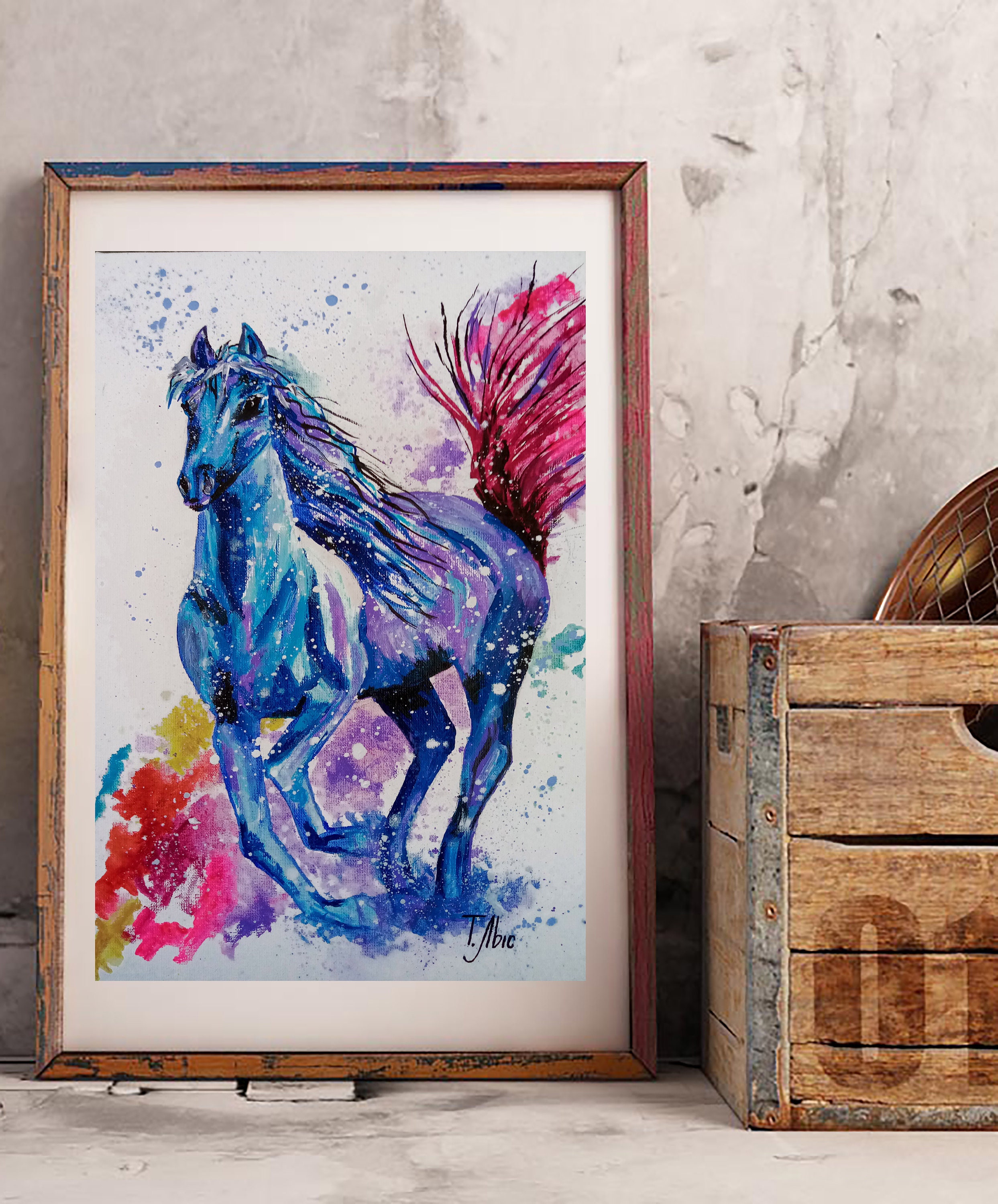Horse Painting Oil Original Art Blue Horse Wall Decor Gift Etsy UK