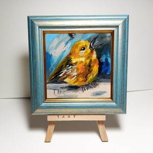 Birdie Mini pintura al óleo 4 pulgadas enmarcada en soporte listo regalo original pequeño arte