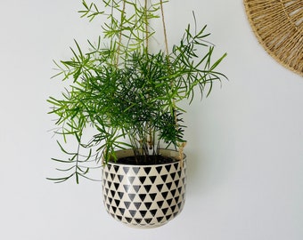 Ceramic Hanging Planter | Black & White Geometric Indoor Planter | Cactus Plant Pot | Small Hanging Planter | ZENHAUS INTERIORS