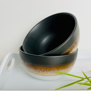 Black Ceramic Mojave Bowl | Glazed Stoneware Dish | Beautiful Breakfast Bowl | Ceramic Desert Dish | Fruit Salad Bowl | ZENHAUS INTERIORS