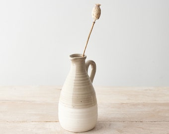 Ceramic Bud Vase | Ceramic Two Tone Jug Style Vase | Small Dried Flowers Vase | Single Bud Vase | Small White & Beige Ceramic Vase