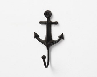 Cast Iron Anchor Accessories Hook | Charcoal Black Nautical Design Wall Hook | Dog Collar & Lead Storage Hook | Bathroom Hand Towel Hook