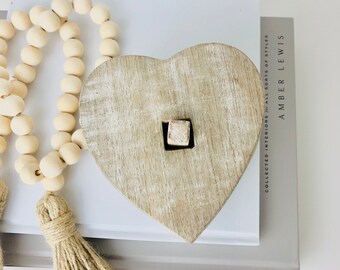 Wooden Heart Coasters | 6 Stacked Wood Coffee Table Coasters | Whitewashed Mango Wood Coasters | Outdoor Summer Dining | ZENHAUS INTERIORS