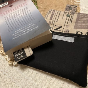 Book cover made of canvas fabric Padded book bag Newspaper look accessories Book cover including bookmark set bookmarker booksleeves image 7