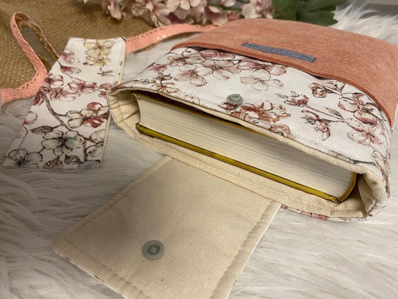 Book cover fabric book cover canvas book bag flowers gift book padded book bag Kindle cover bookmark cherry blossoms booksle image 6