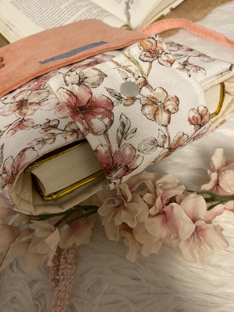 Book cover fabric book cover canvas book bag flowers gift book padded book bag Kindle cover bookmark cherry blossoms booksle image 2