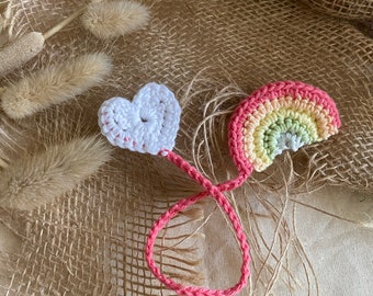 Belly button ribbon Umbilical cord tie wool • Umbilical cord ribbon • Belly button clip • Umbilical cord ribbon Navel ribbon • Crocheted rainbow heart