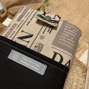 Book cover made of canvas fabric Padded book bag Newspaper look accessories Book cover including bookmark set bookmarker booksleeves image 3