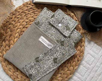 Kwiatowa okładka książki, sztruksowa obwoluta, obwoluta, torba na książki • Przytulna książka Liberty Merch • Torba-worek sztruksowa