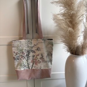 Handmade Kirschblüte Cord Stoffbeutel Shopper Shakura Totebag Einkaufstasche Stofftasche Schultertasche mit Schlüsselband Innentasche Damen