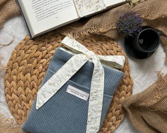 Capa para livro com laço, veludo cotelê largo, estojo para livro em veludo cotelê azul, presente, capa para Kindle, bolsa acolchoada para livro com laço e fita, bolsa para livro em veludo cotelê