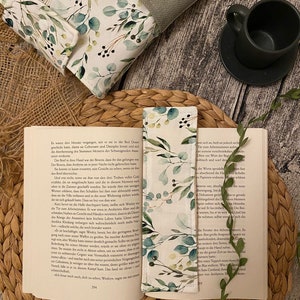 Buchhülle Stoff Eukalyptus Bücherhülle Canvas Buchtasche gepolstert Büchertasche Buch accessoires Lesezeichen Book sleeves Booksleeves Bild 6