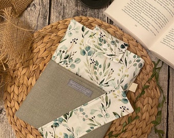 Buchhülle Stoff • Eukalyptus Bücherhülle  Canvas • Buchtasche gepolstert Büchertasche Buch accessoires Lesezeichen Book sleeves Booksleeves