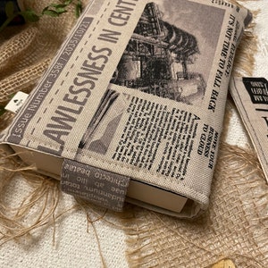 Book cover made of canvas fabric Padded book bag Newspaper look accessories Book cover including bookmark set bookmarker booksleeves image 5