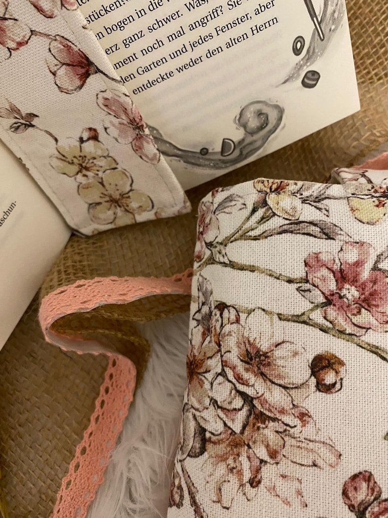 Book cover fabric book cover canvas book bag flowers gift book padded book bag Kindle cover bookmark cherry blossoms booksle image 8