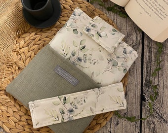 Book cover fabric • Eucalyptus book cover canvas • Book bag padded book bag book accessories bookmark book sleeves booksleeves