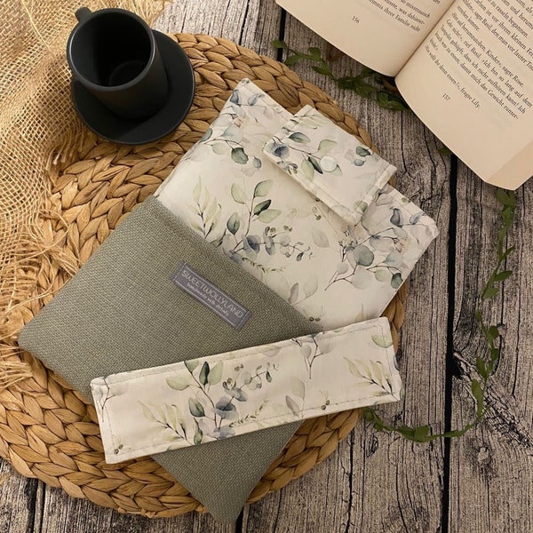 Buchhülle Stoff • Eukalyptus Bücherhülle  Canvas • Buchtasche gepolstert Büchertasche Buch accessoires Lesezeichen Book sleeves Booksleeves