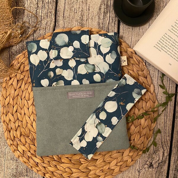 Book sleeve fabric book sleeve canvas • eucalyptus book sleeve padded book sleeve • book accessories bookmark book sleeves Kindle sleeve