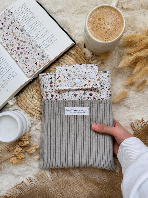 Blumen Buchhülle Personalisiert Stoff Bücherhülle Canvas Buchliebhaber Geschenk floral Büchertasche Kindle Hülle Lesezeichen Booksleeves