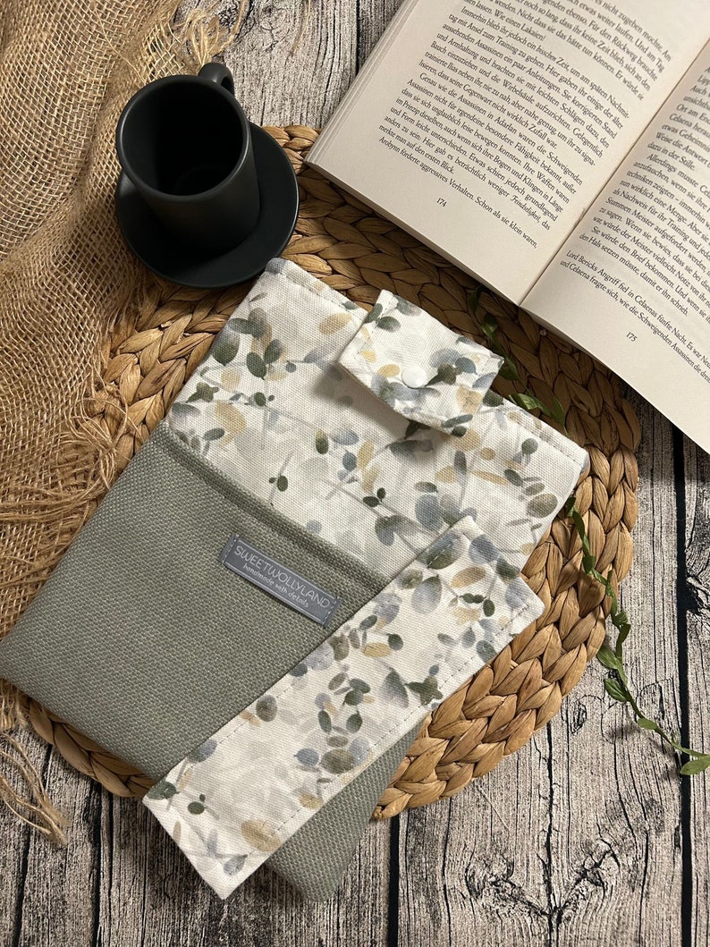 Herbst Buchhülle Stoff Bücherhülle mit Canvas Buchtasche gepolstert Büchertasche buch accessoires Lesezeichen Book sleeves Booksleeves zdjęcie 1