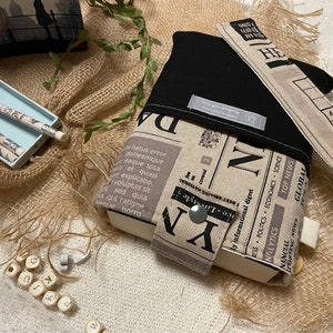 Book cover made of canvas fabric Padded book bag Newspaper look accessories Book cover including bookmark set bookmarker booksleeves image 1